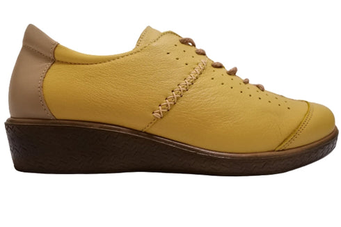 【ムーンスター SP2401 イエローコンビ】本革柔らかガーメントレザー使用靴紐シューズ